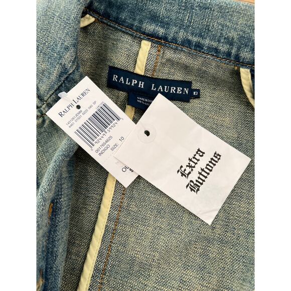Ralph Lauren Shrunken Puff Sleeve Denim Jean Jacket Vintage Wash - Picture 7 of 10